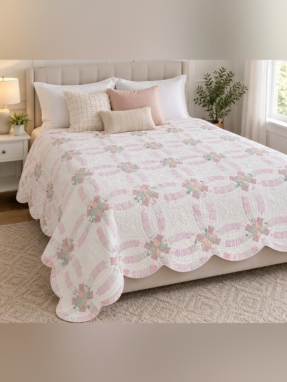 Vintage handmaide nspired Pink Double Wedding Ring Quilt